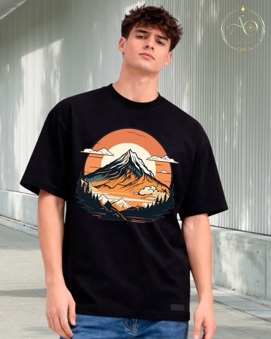 Mountain Sunset Graphic Oversized T-Shirt