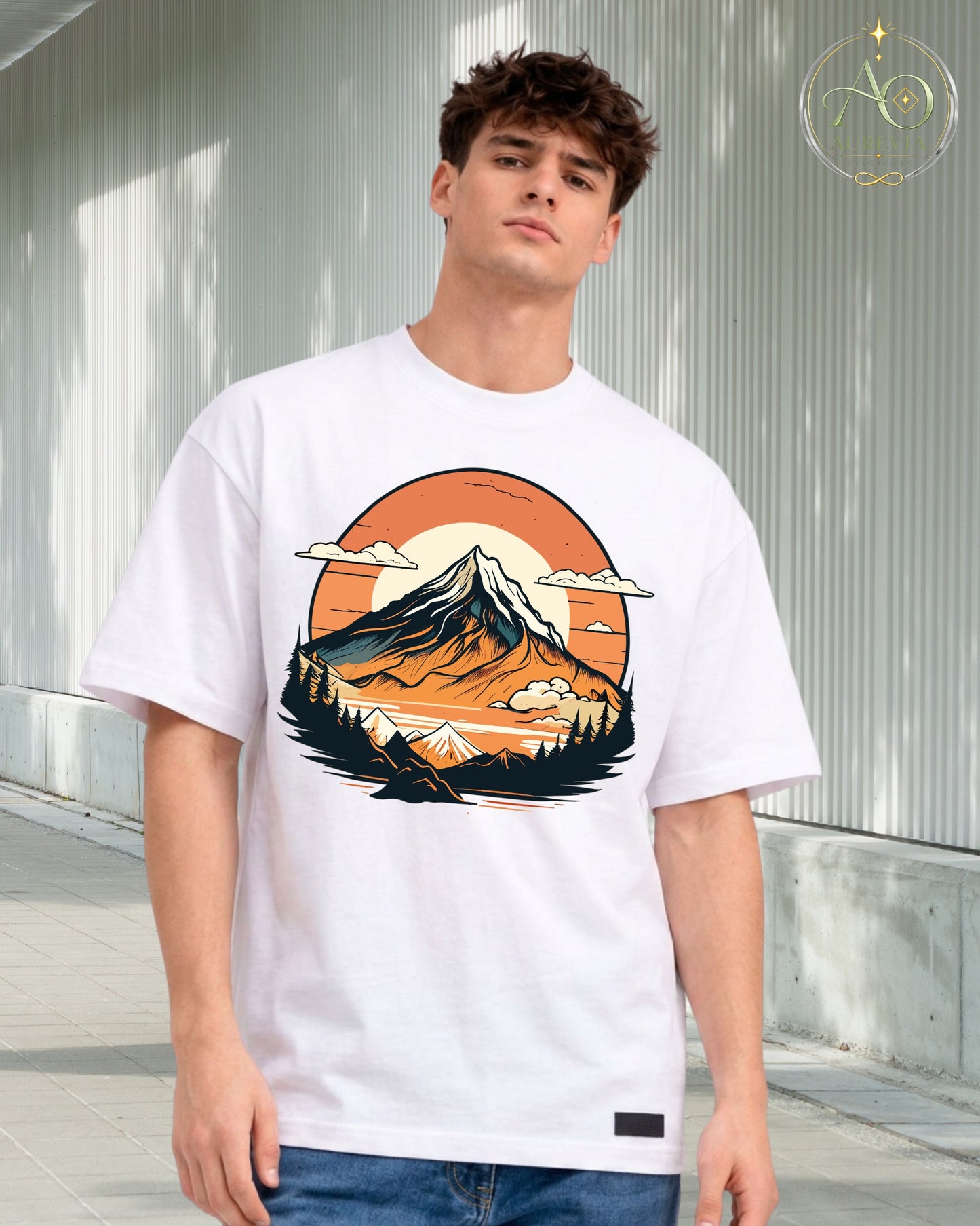 Mountain Sunset Graphic Oversized T-Shirt