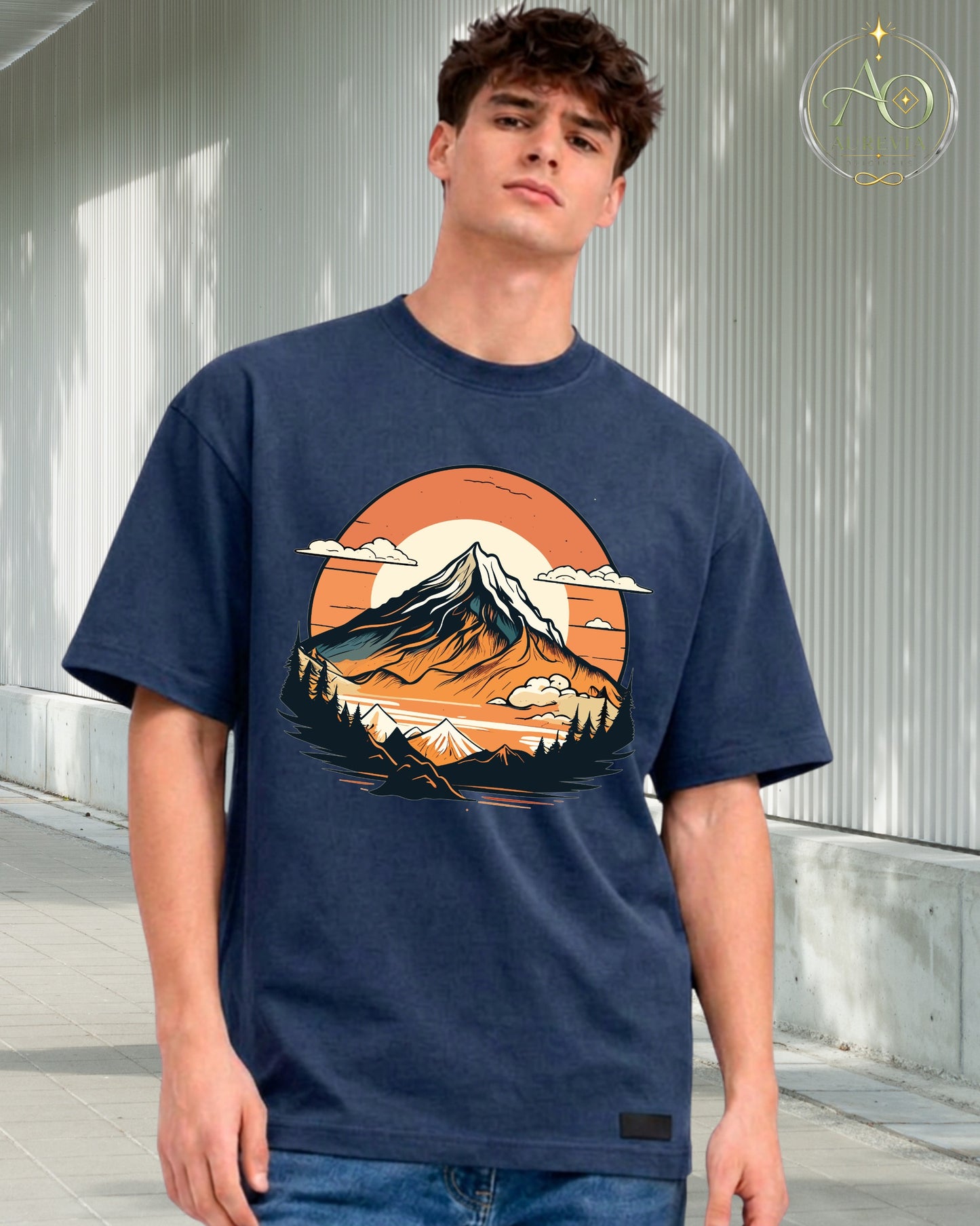Mountain Sunset Graphic Oversized T-Shirt