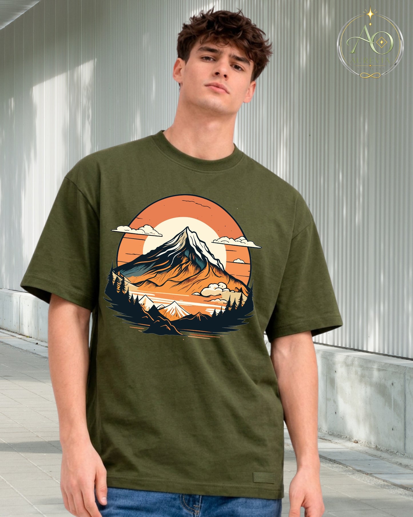 Mountain Sunset Graphic Oversized T-Shirt