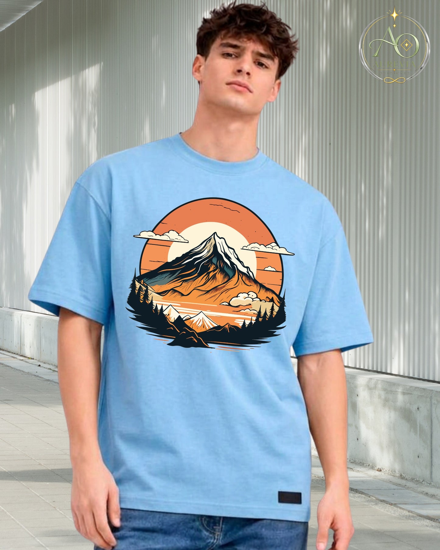 Mountain Sunset Graphic Oversized T-Shirt